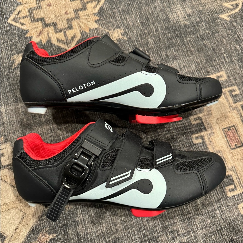 Peloton Black with White and Red Women's Cycling Shoes